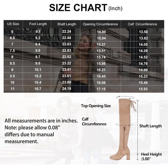 Women's Sand Suede Inner Zipper Thigh High Over The Knee High Square Heel Boots - Picture 5 of 8